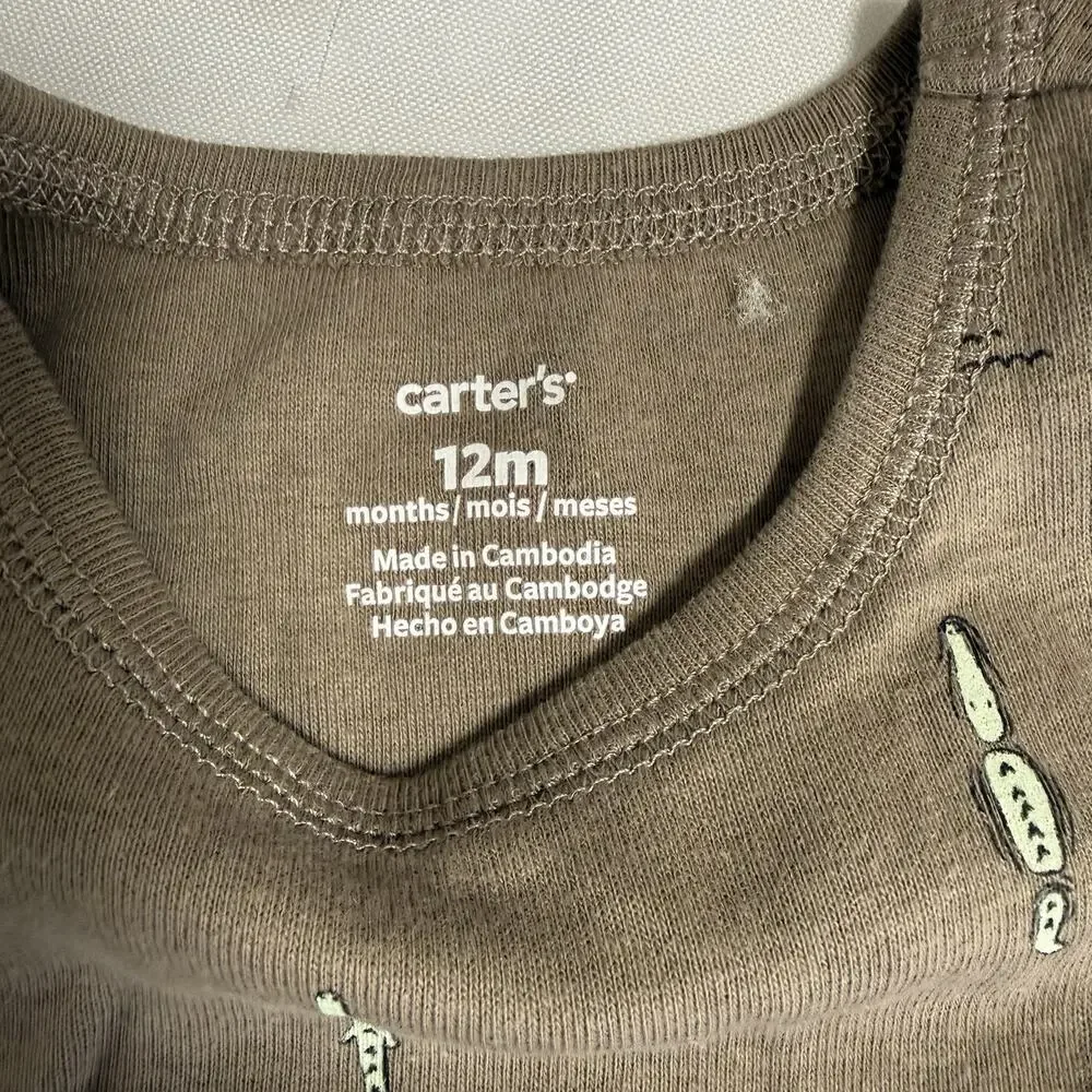 Carter's Baby Boy 5-Pack Dinosaur Sleeveless Bodysuits Size 12 Months Green Tan